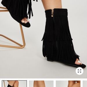 Fashion Nova Black Fringe Open-Toe Booties